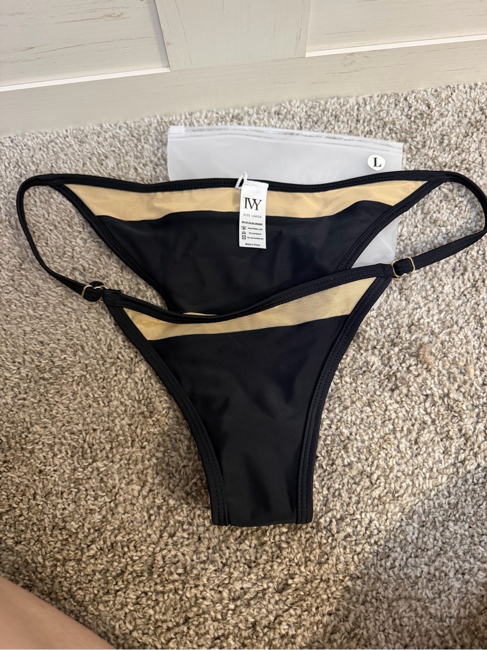 Ivy Black Bikini Bottom with Mesh See through Panels- Women Swim